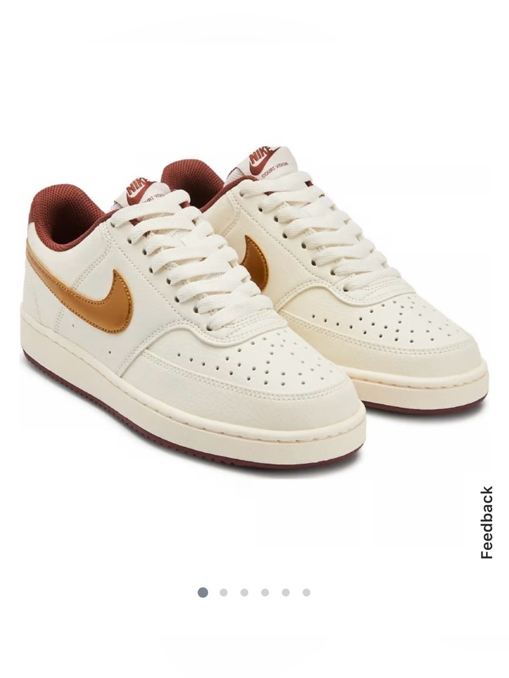 Nike Court Legacy White Sneakers with Burgundy Lining and Gold Swoosh